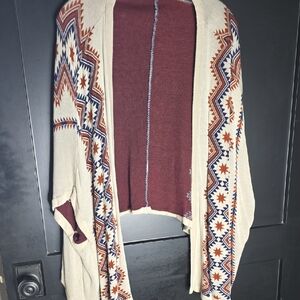 Aztec Patterned Shaw- Cream and Burgundy